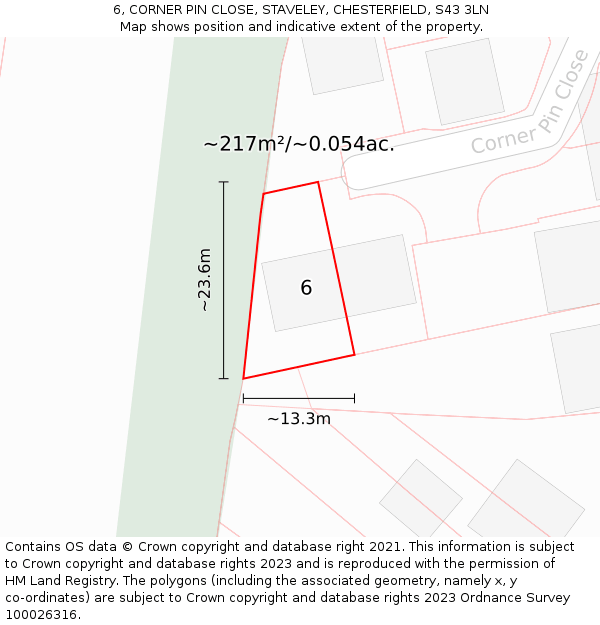 6, CORNER PIN CLOSE, STAVELEY, CHESTERFIELD, S43 3LN: Plot and title map