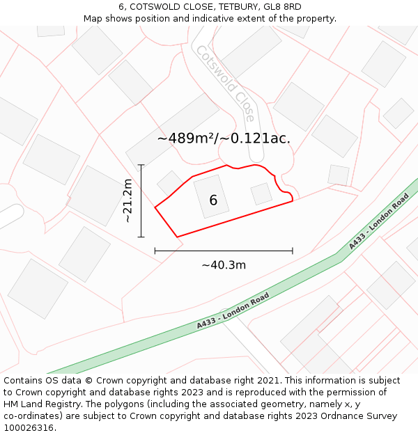 6, COTSWOLD CLOSE, TETBURY, GL8 8RD: Plot and title map