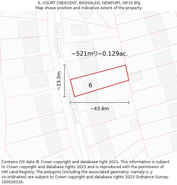 6, COURT CRESCENT, BASSALEG, NEWPORT, NP10 8NJ: Plot and title map