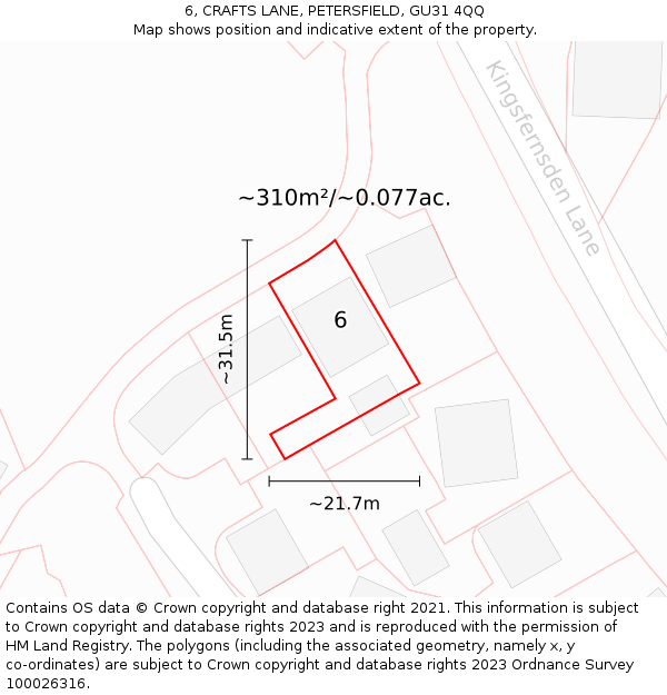 6, CRAFTS LANE, PETERSFIELD, GU31 4QQ: Plot and title map