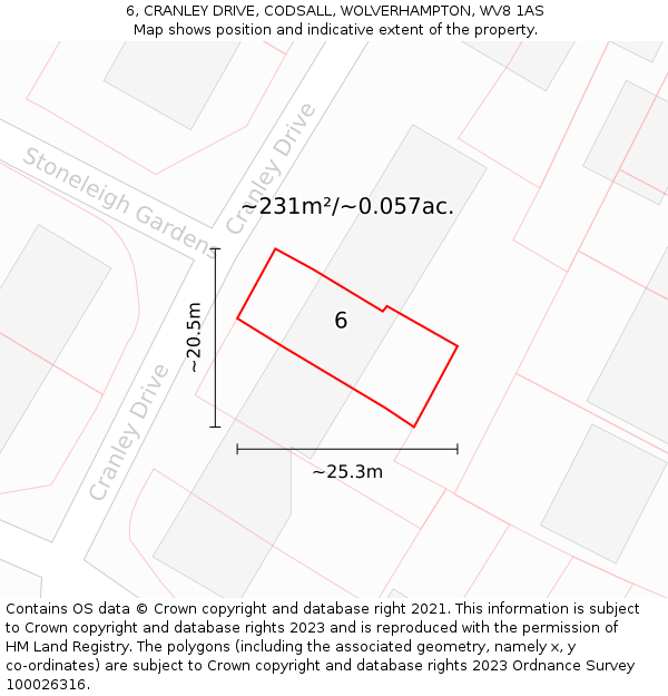 6, CRANLEY DRIVE, CODSALL, WOLVERHAMPTON, WV8 1AS: Plot and title map