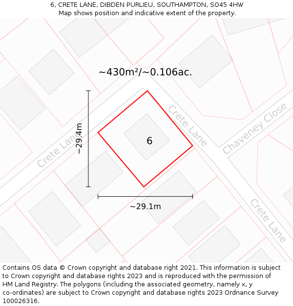 6, CRETE LANE, DIBDEN PURLIEU, SOUTHAMPTON, SO45 4HW: Plot and title map