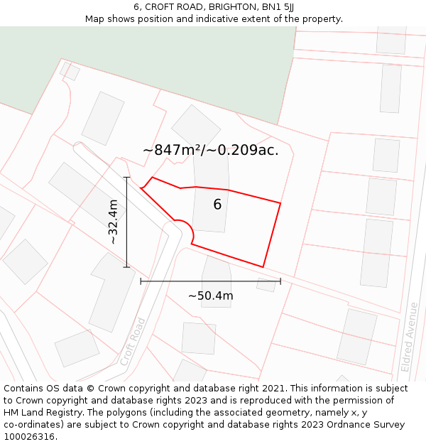 6, CROFT ROAD, BRIGHTON, BN1 5JJ: Plot and title map