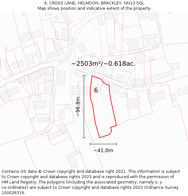 6, CROSS LANE, HELMDON, BRACKLEY, NN13 5QL: Plot and title map