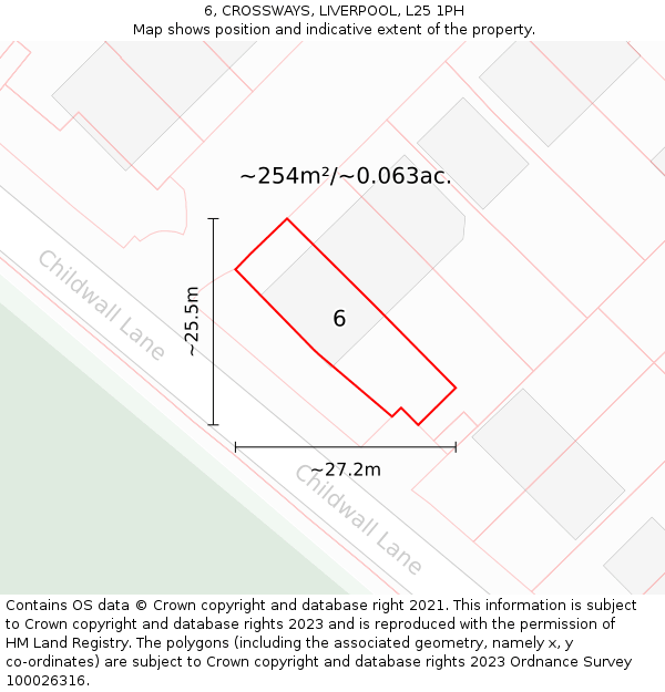 6, CROSSWAYS, LIVERPOOL, L25 1PH: Plot and title map