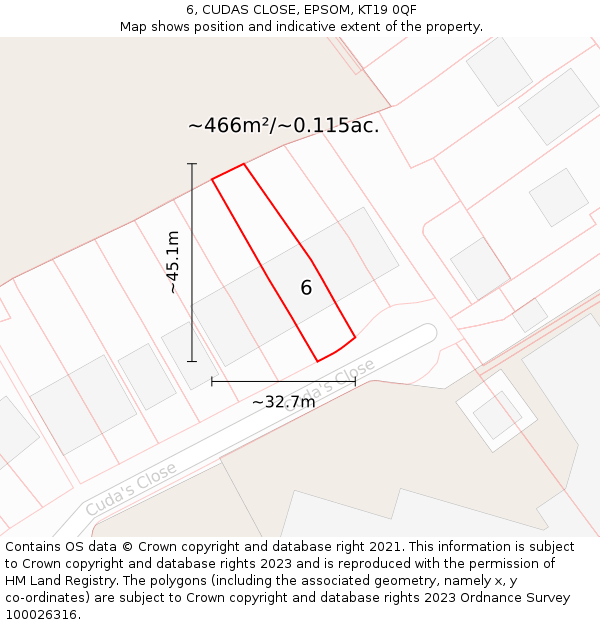 6, CUDAS CLOSE, EPSOM, KT19 0QF: Plot and title map