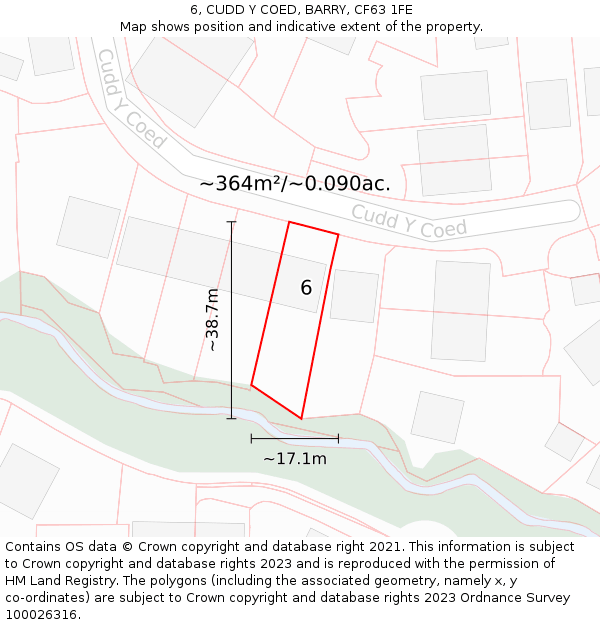 6, CUDD Y COED, BARRY, CF63 1FE: Plot and title map