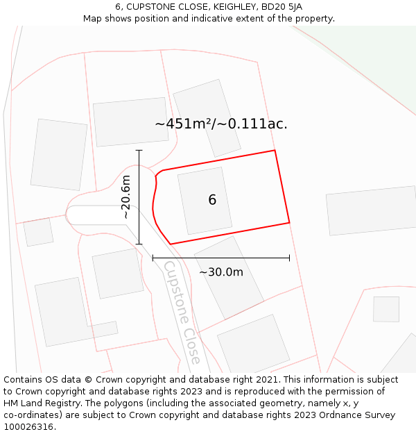 6, CUPSTONE CLOSE, KEIGHLEY, BD20 5JA: Plot and title map