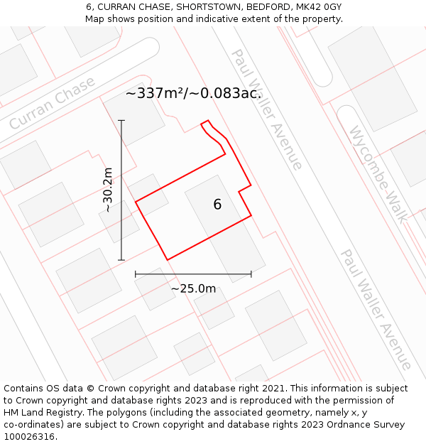 6, CURRAN CHASE, SHORTSTOWN, BEDFORD, MK42 0GY: Plot and title map