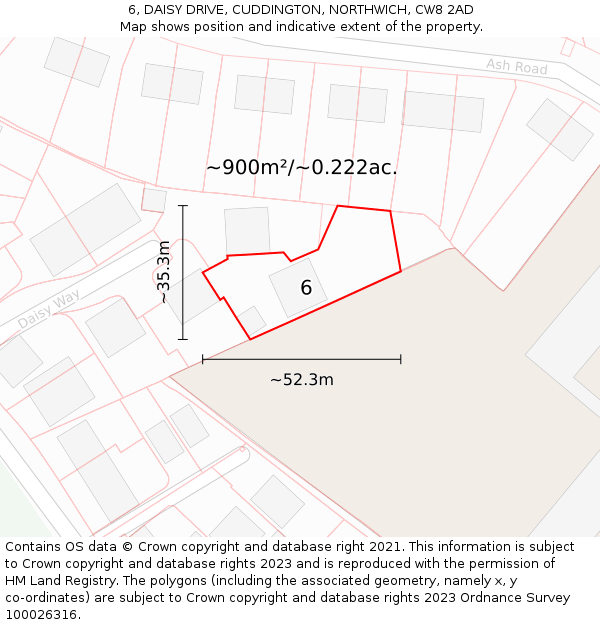 6, DAISY DRIVE, CUDDINGTON, NORTHWICH, CW8 2AD: Plot and title map