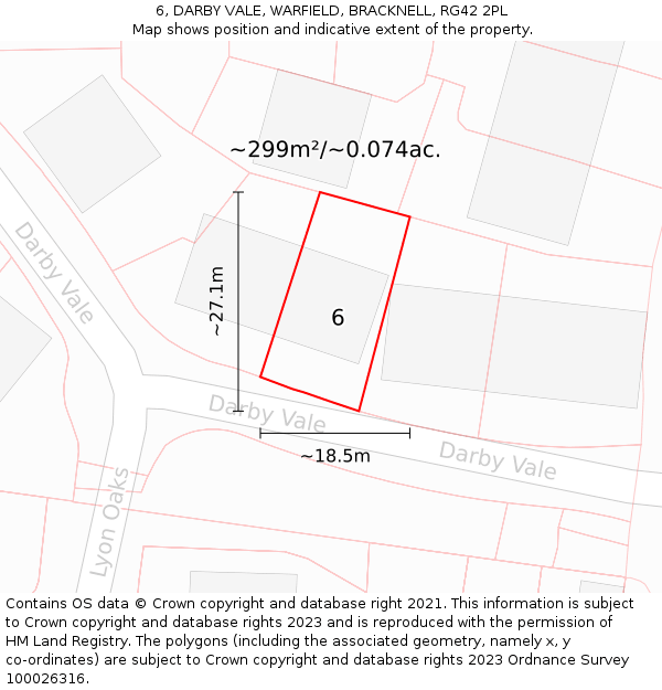 6, DARBY VALE, WARFIELD, BRACKNELL, RG42 2PL: Plot and title map