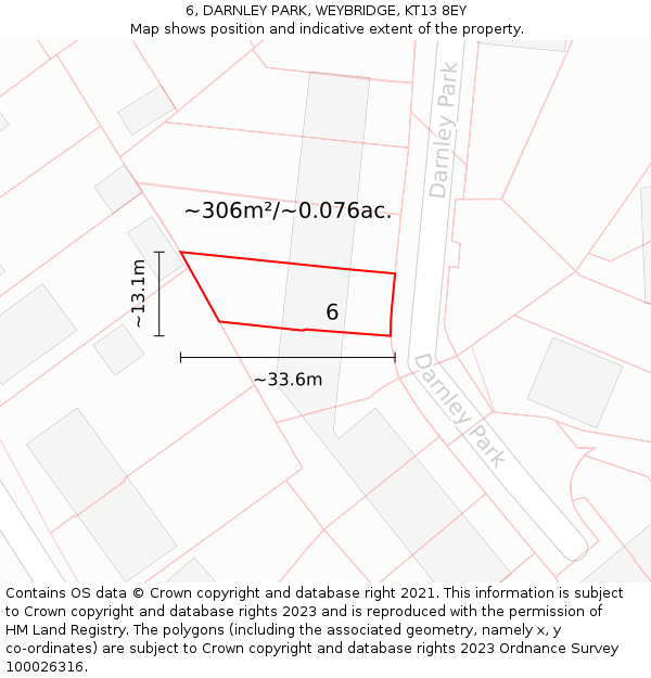 6, DARNLEY PARK, WEYBRIDGE, KT13 8EY: Plot and title map