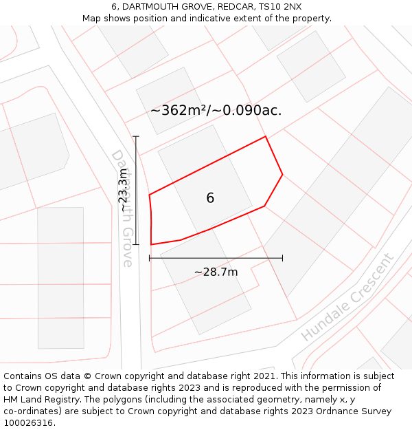 6, DARTMOUTH GROVE, REDCAR, TS10 2NX: Plot and title map