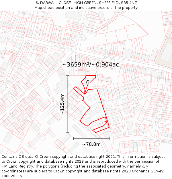 6, DARWALL CLOSE, HIGH GREEN, SHEFFIELD, S35 4NZ: Plot and title map