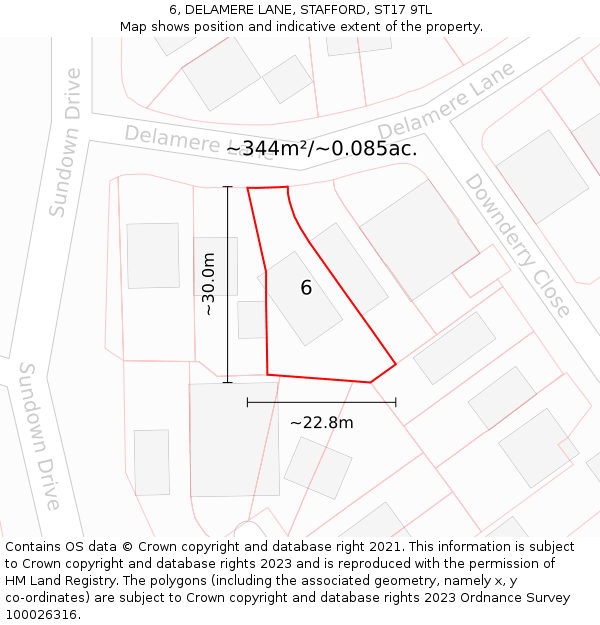 6, DELAMERE LANE, STAFFORD, ST17 9TL: Plot and title map