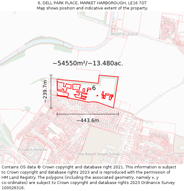 6, DELL PARK PLACE, MARKET HARBOROUGH, LE16 7GT: Plot and title map