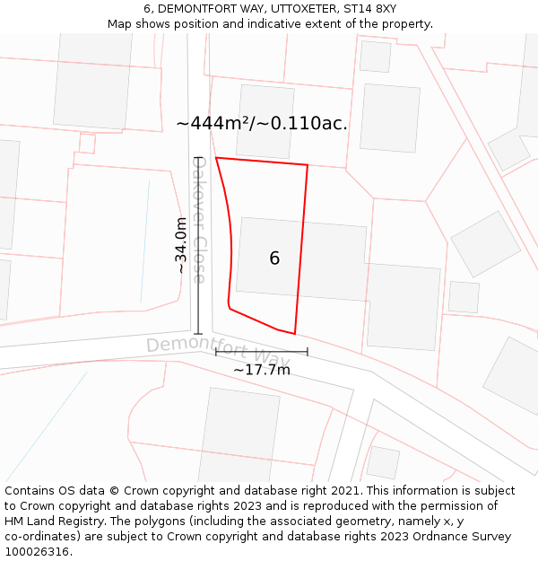 6, DEMONTFORT WAY, UTTOXETER, ST14 8XY: Plot and title map