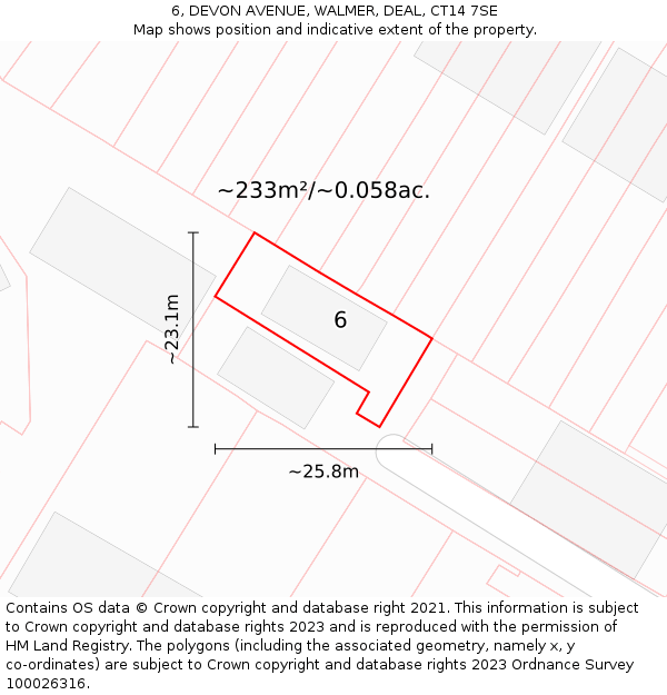 6, DEVON AVENUE, WALMER, DEAL, CT14 7SE: Plot and title map