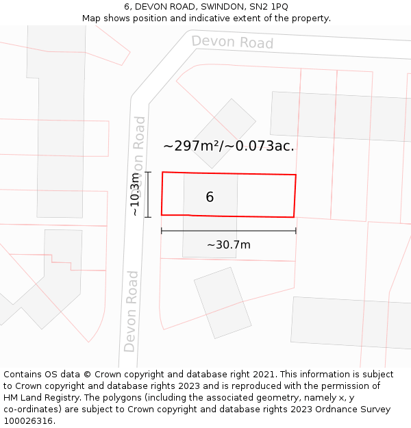 6, DEVON ROAD, SWINDON, SN2 1PQ: Plot and title map