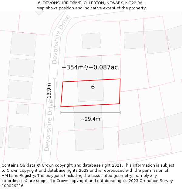 6, DEVONSHIRE DRIVE, OLLERTON, NEWARK, NG22 9AL: Plot and title map