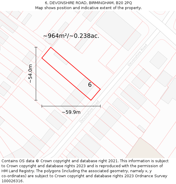 6, DEVONSHIRE ROAD, BIRMINGHAM, B20 2PQ: Plot and title map