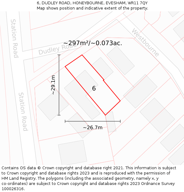 6, DUDLEY ROAD, HONEYBOURNE, EVESHAM, WR11 7QY: Plot and title map