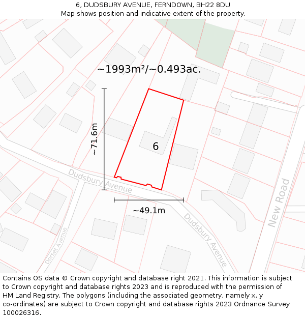 6, DUDSBURY AVENUE, FERNDOWN, BH22 8DU: Plot and title map