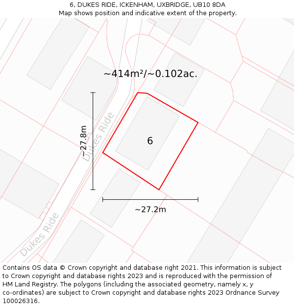 6, DUKES RIDE, ICKENHAM, UXBRIDGE, UB10 8DA: Plot and title map