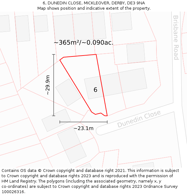 6, DUNEDIN CLOSE, MICKLEOVER, DERBY, DE3 9NA: Plot and title map