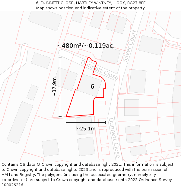 6, DUNNETT CLOSE, HARTLEY WINTNEY, HOOK, RG27 8FE: Plot and title map