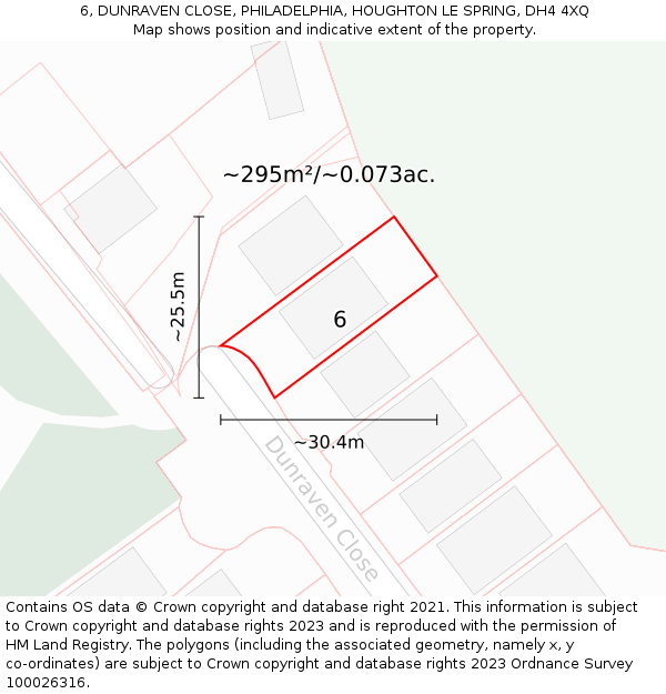 6, DUNRAVEN CLOSE, PHILADELPHIA, HOUGHTON LE SPRING, DH4 4XQ: Plot and title map