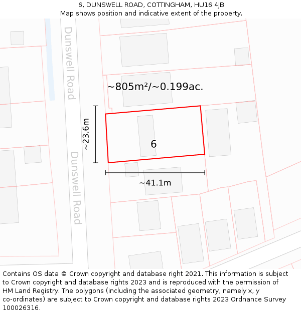 6, DUNSWELL ROAD, COTTINGHAM, HU16 4JB: Plot and title map