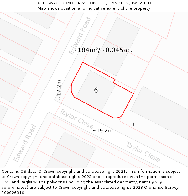 6, EDWARD ROAD, HAMPTON HILL, HAMPTON, TW12 1LD: Plot and title map