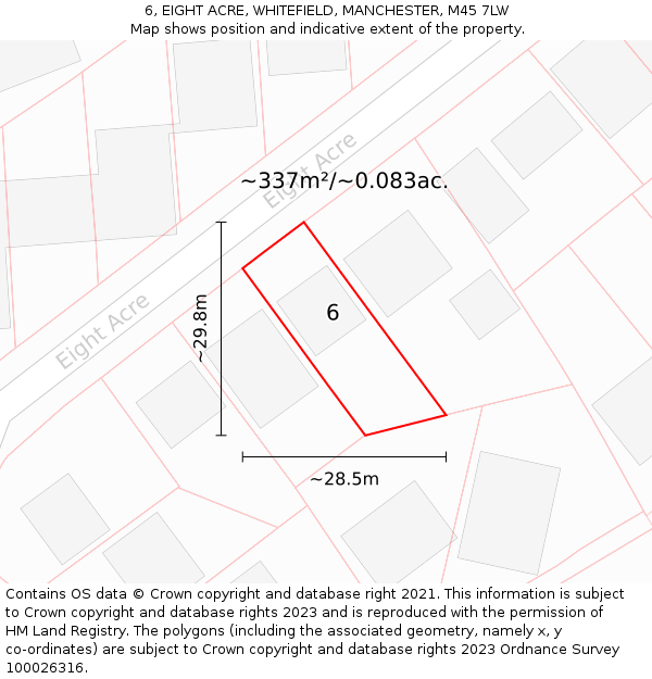 6, EIGHT ACRE, WHITEFIELD, MANCHESTER, M45 7LW: Plot and title map