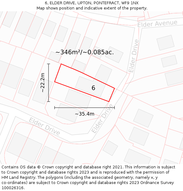 6, ELDER DRIVE, UPTON, PONTEFRACT, WF9 1NX: Plot and title map