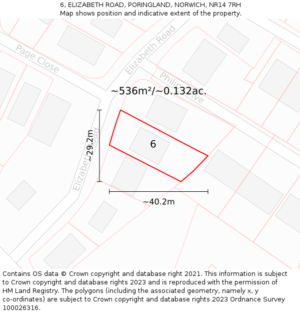 6, ELIZABETH ROAD, PORINGLAND, NORWICH, NR14 7RH: Plot and title map