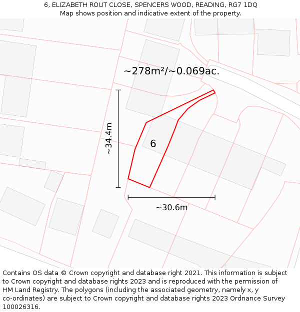 6, ELIZABETH ROUT CLOSE, SPENCERS WOOD, READING, RG7 1DQ: Plot and title map