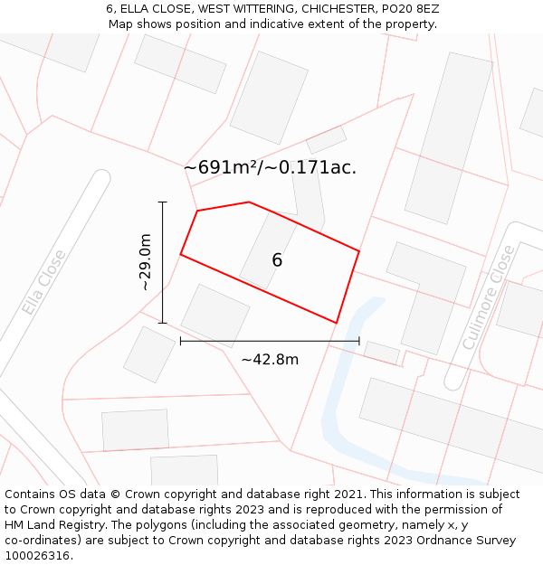 6, ELLA CLOSE, WEST WITTERING, CHICHESTER, PO20 8EZ: Plot and title map