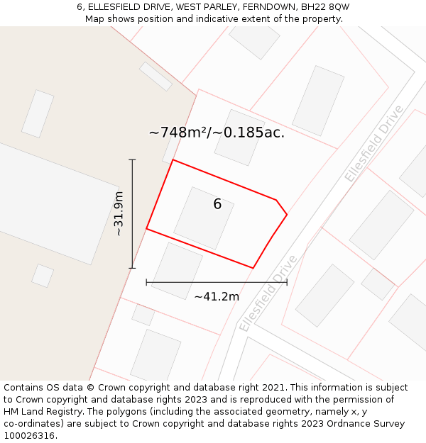 6, ELLESFIELD DRIVE, WEST PARLEY, FERNDOWN, BH22 8QW: Plot and title map