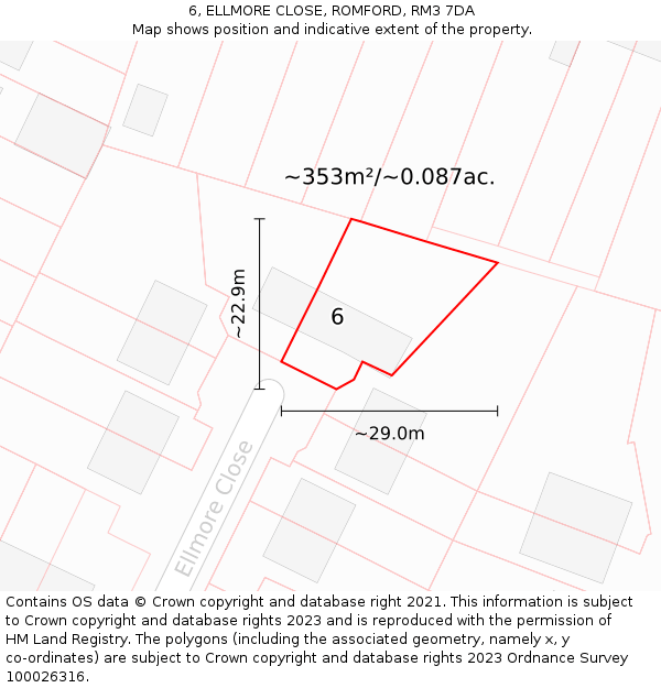 6, ELLMORE CLOSE, ROMFORD, RM3 7DA: Plot and title map