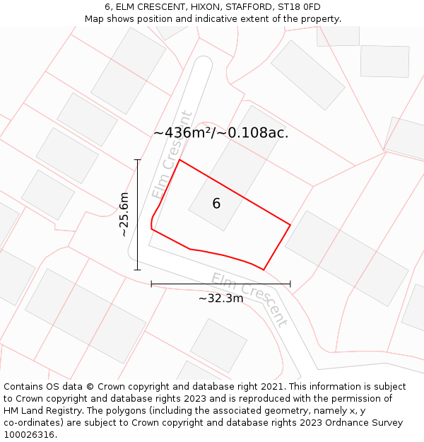 6, ELM CRESCENT, HIXON, STAFFORD, ST18 0FD: Plot and title map