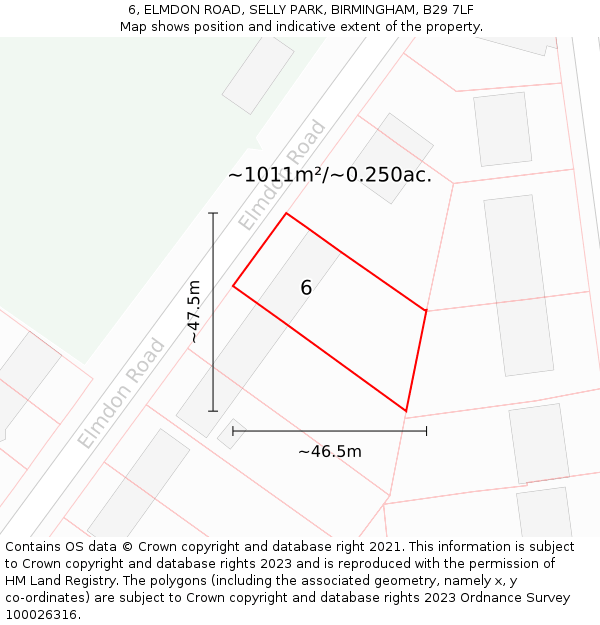 6, ELMDON ROAD, SELLY PARK, BIRMINGHAM, B29 7LF: Plot and title map