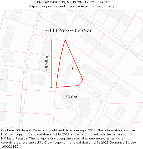 6, FAIRFAX GARDENS, MENSTON, ILKLEY, LS29 6ET: Plot and title map