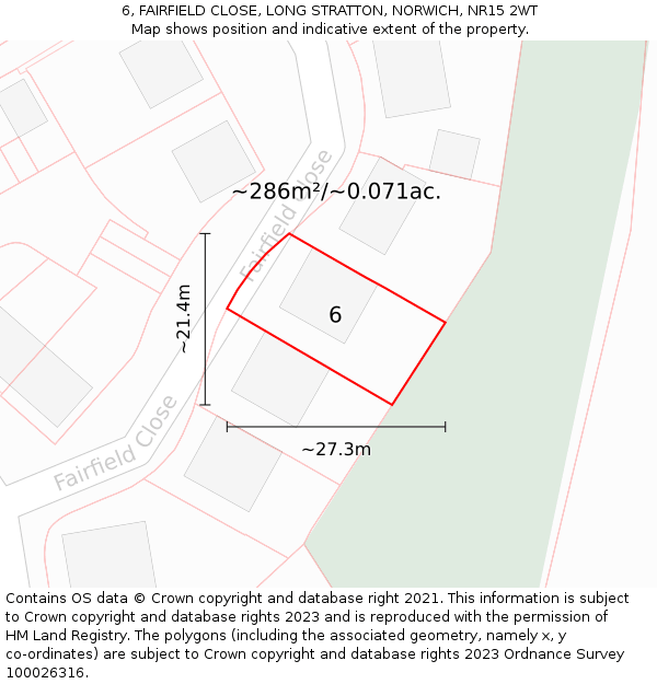 6, FAIRFIELD CLOSE, LONG STRATTON, NORWICH, NR15 2WT: Plot and title map