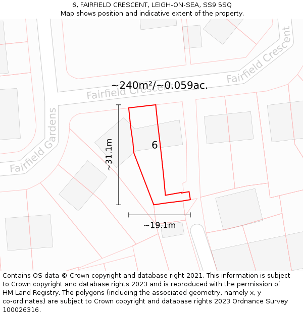 6, FAIRFIELD CRESCENT, LEIGH-ON-SEA, SS9 5SQ: Plot and title map