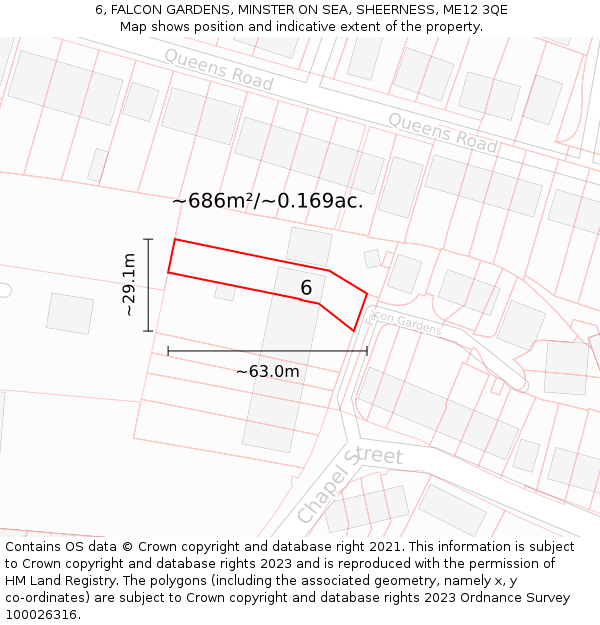 6, FALCON GARDENS, MINSTER ON SEA, SHEERNESS, ME12 3QE: Plot and title map