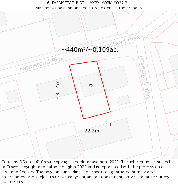 6, FARMSTEAD RISE, HAXBY, YORK, YO32 3LL: Plot and title map