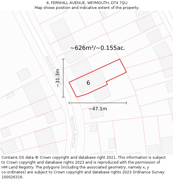 6, FERNHILL AVENUE, WEYMOUTH, DT4 7QU: Plot and title map