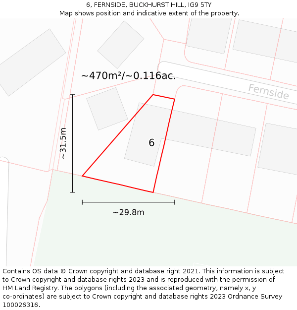 6, FERNSIDE, BUCKHURST HILL, IG9 5TY: Plot and title map