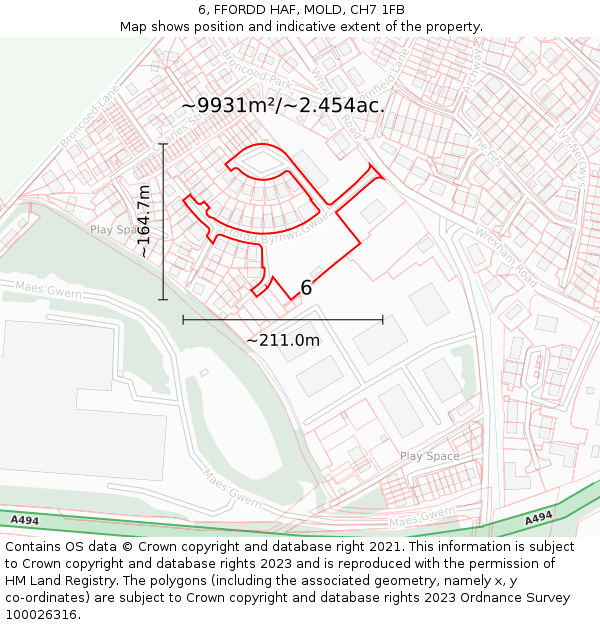 6, FFORDD HAF, MOLD, CH7 1FB: Plot and title map